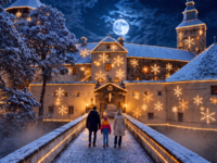 Winterwunder Burg Schlaining - Beleuchtete Burg und Ritter - KI-generiert